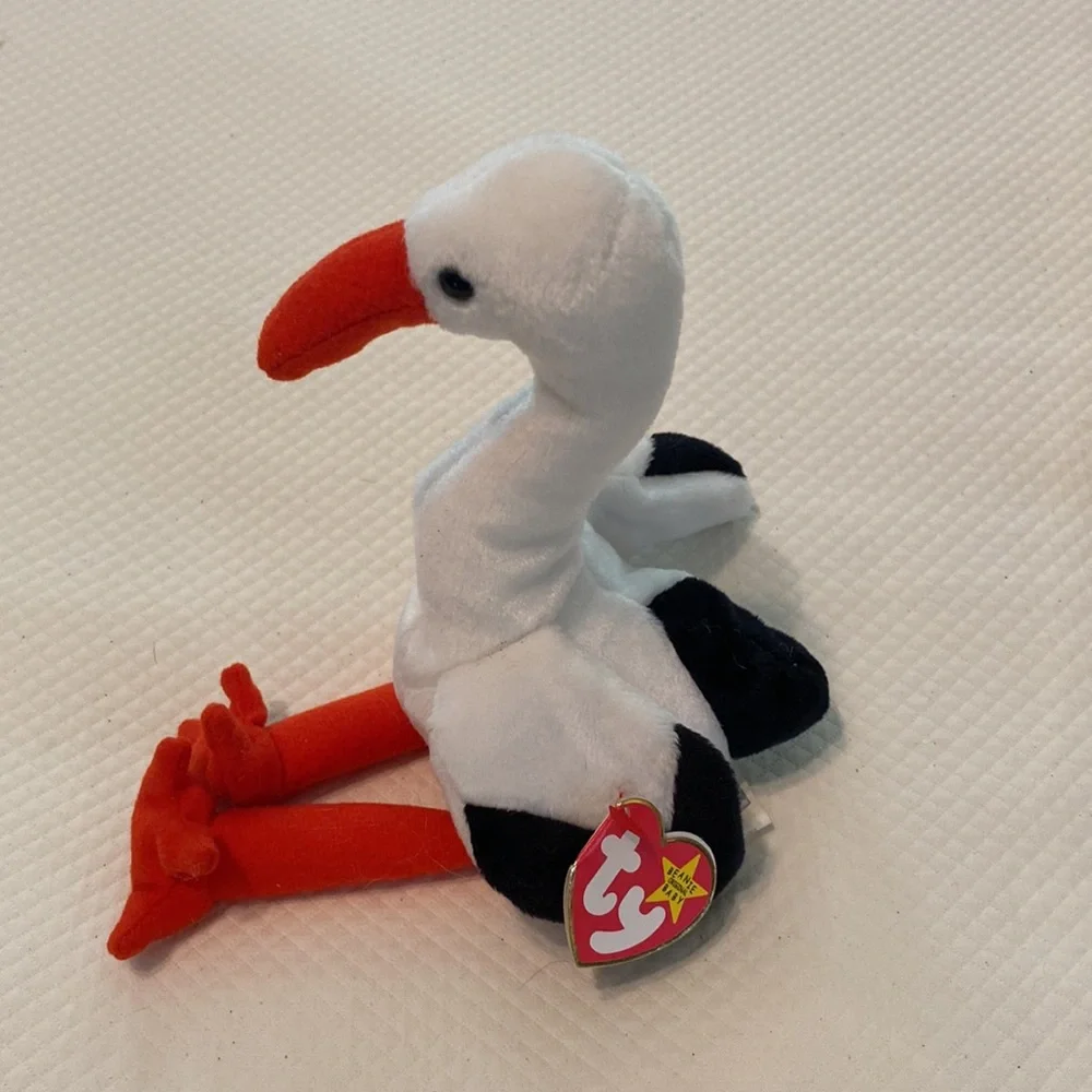 Ty Beanie Baby White Orange Legs Stilts Stork Bird Stuffed Animal Toy with Tag